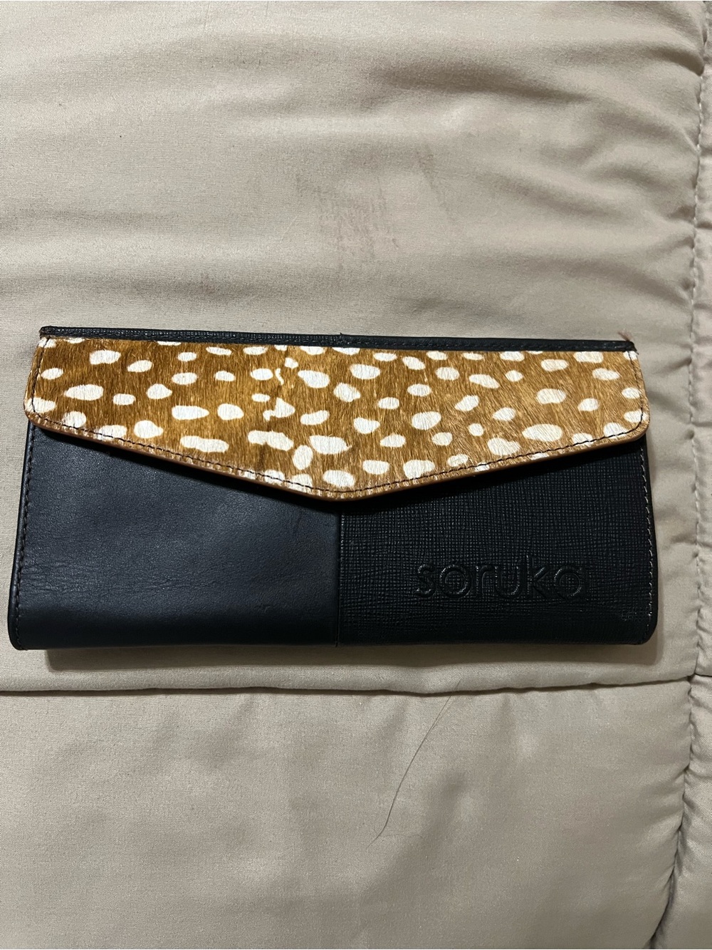 Soruko Black Wallet with Gold Spotted Flap Accent